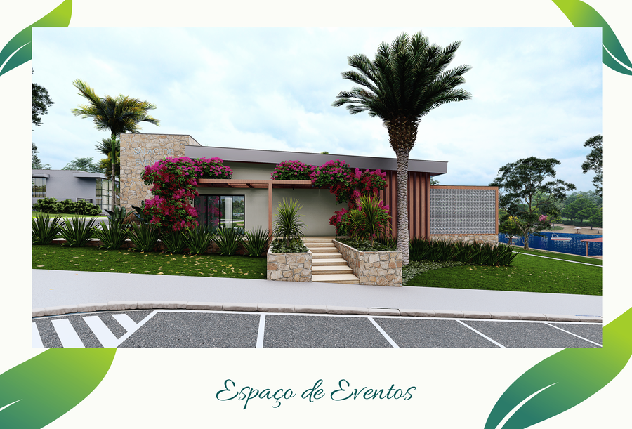 Perspectiva do espaço de eventos do Aldeia do Lago