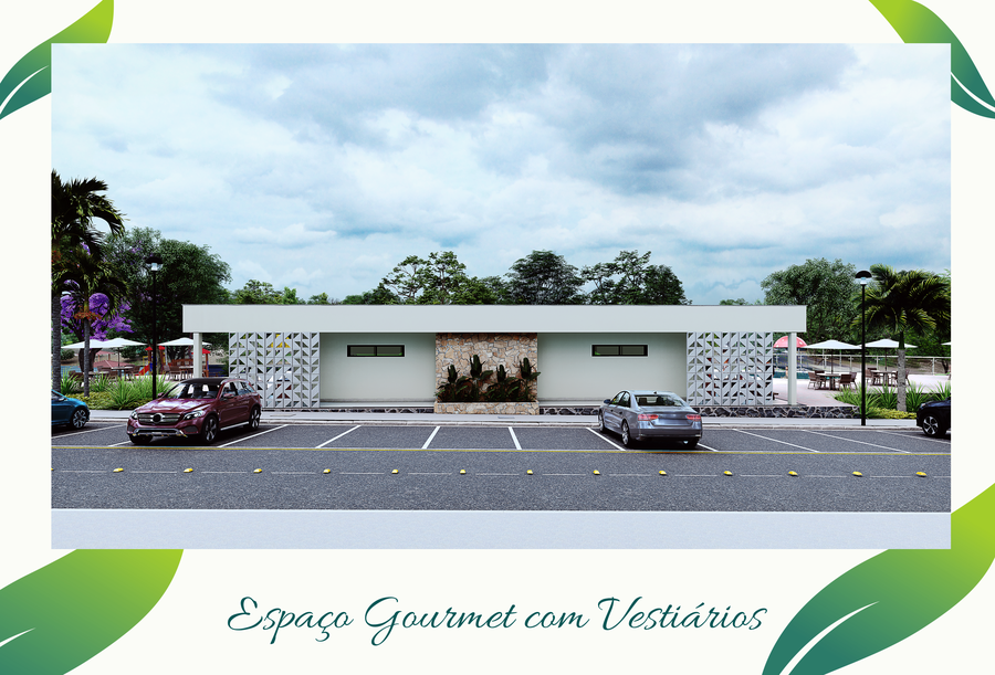 Perspectiva do espaço gourmet com vestiários do Aldeia do Lago