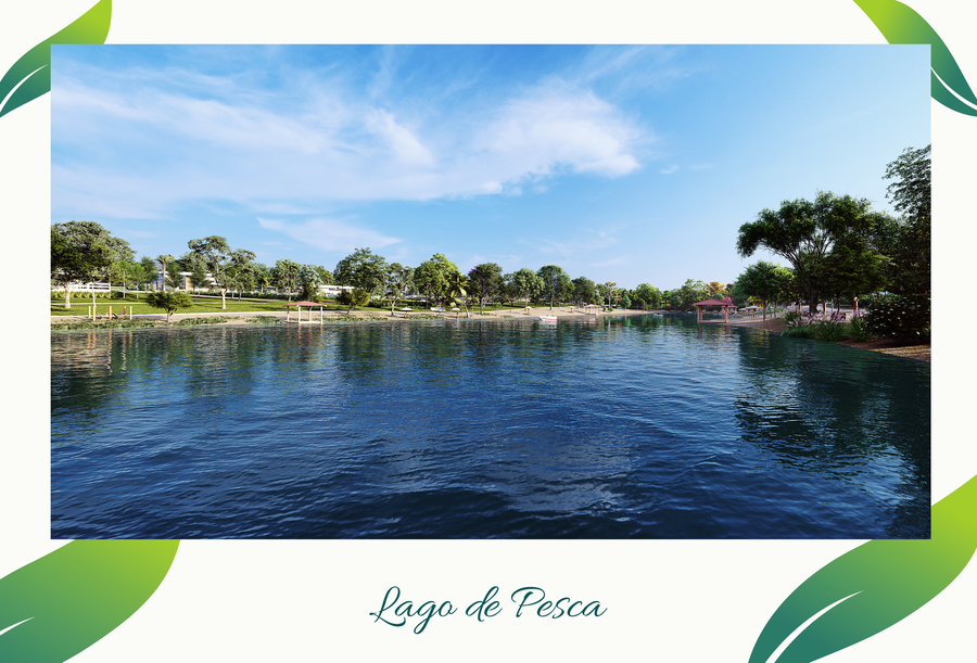 Perspectiva do lago de pesca do Aldeia do Lago