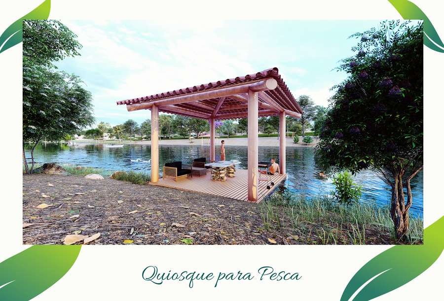 Perspectiva do quiosque para pesca do Aldeia do Lago